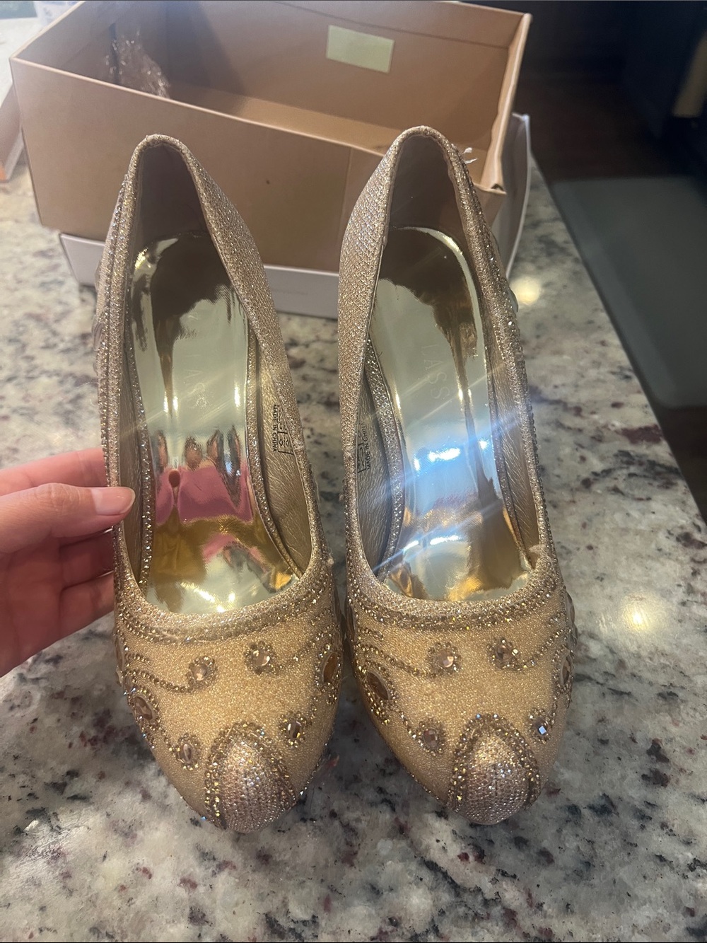 Elegant Women's Gold Embellished Dress Pumps